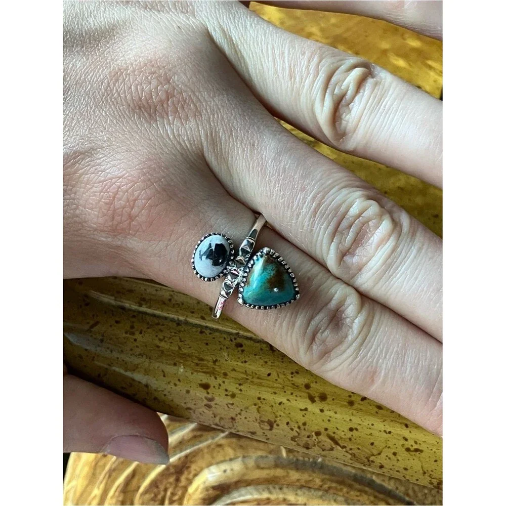 Royston Turquoise White Buffalo Turquoise Sterling Silver Ring Size 10